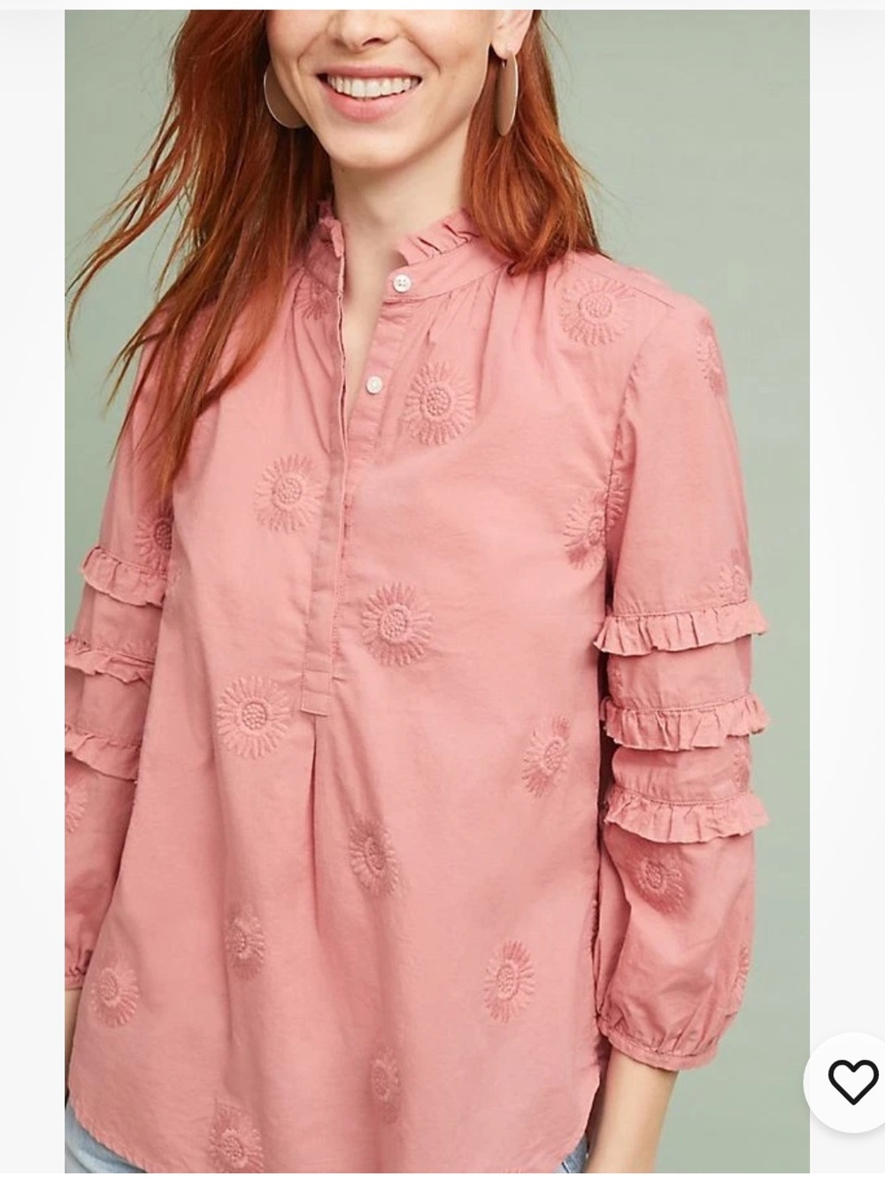 Anthropologie Isabella Sinclair Blouse Pink Embroidered Sunflower Boho Peasant